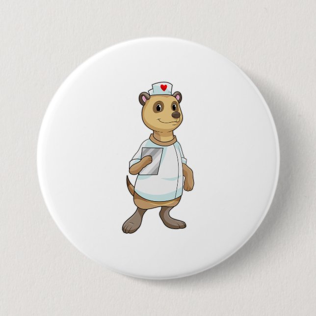 Meerkat as Nurse with Heart 7.5 Cm Round Badge (Front)