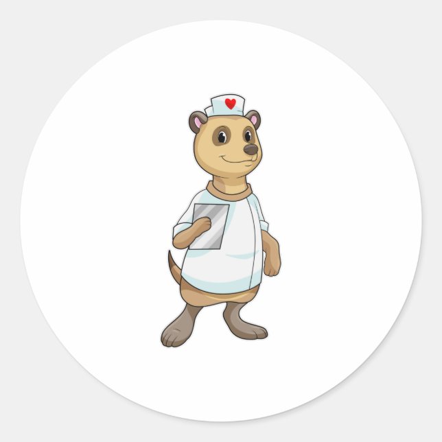 Meerkat as Nurse with Heart Classic Round Sticker (Front)