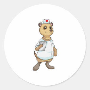 Meerkat as Nurse with Heart Classic Round Sticker