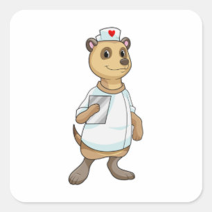 Meerkat as Nurse with Heart Square Sticker