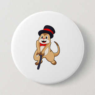 Meerkat as Pensioner with Walking stick 7.5 Cm Round Badge