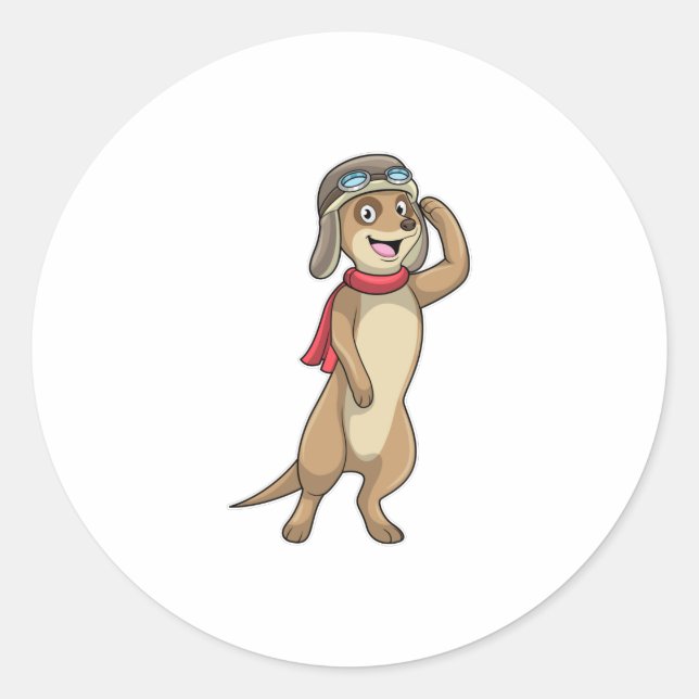 Meerkat as Pilot with Pilot hat Classic Round Sticker (Front)