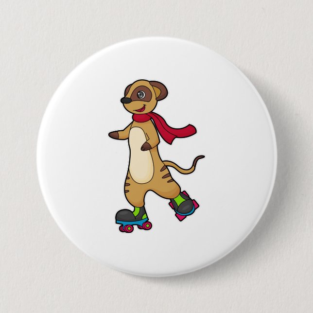 Meerkat as Skater with Roller skates 7.5 Cm Round Badge (Front)