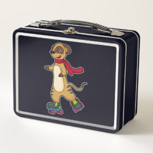 Meerkat as Skater with Roller skates Metal Lunch Box