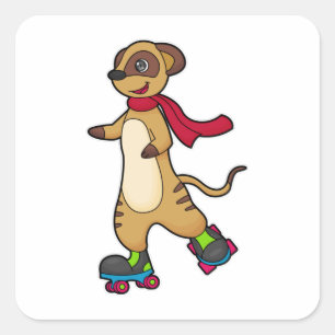 Meerkat as Skater with Roller skates Square Sticker