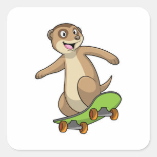 Meerkat as Skater with Skateboard Square Sticker