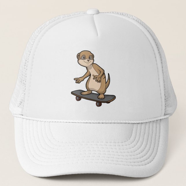 Meerkat as Skater with Skateboard Trucker Hat (Front)