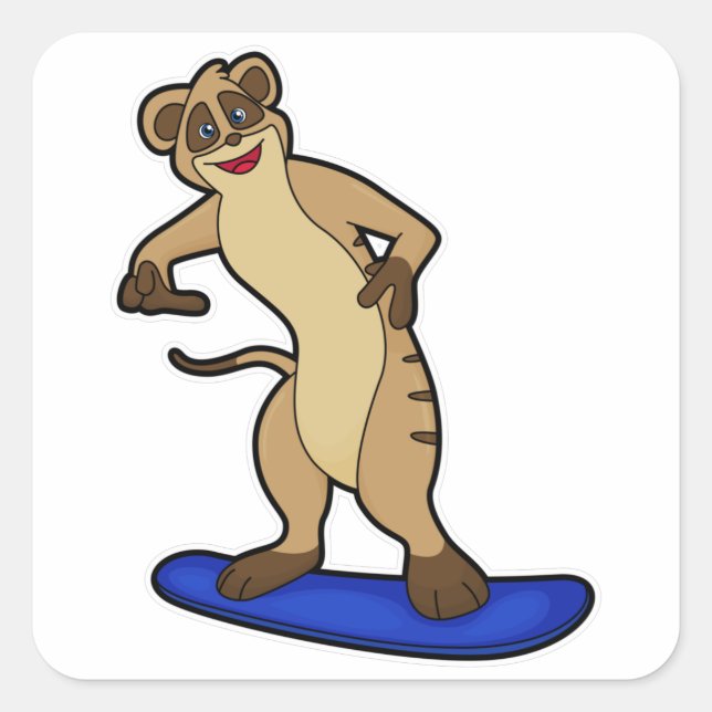 Meerkat as Snowboarder with Snowboard Square Sticker (Front)