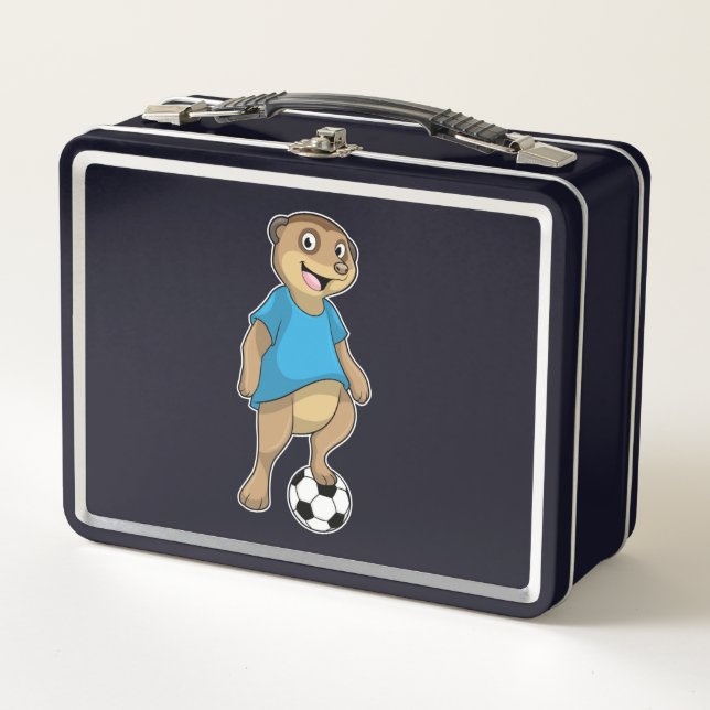 Meerkat as Soccer player with Soccer Metal Lunch Box (Front)