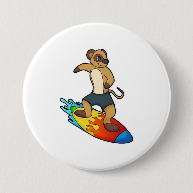 Meerkat as Surfer with Surfboard 7.5 Cm Round Badge (Front)