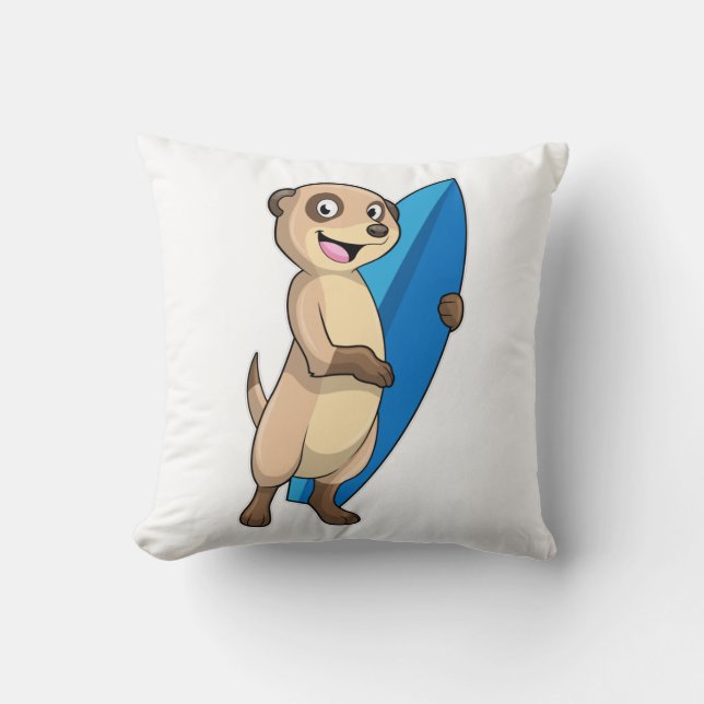 Meerkat as Surfer with Surfboard Cushion (Front)