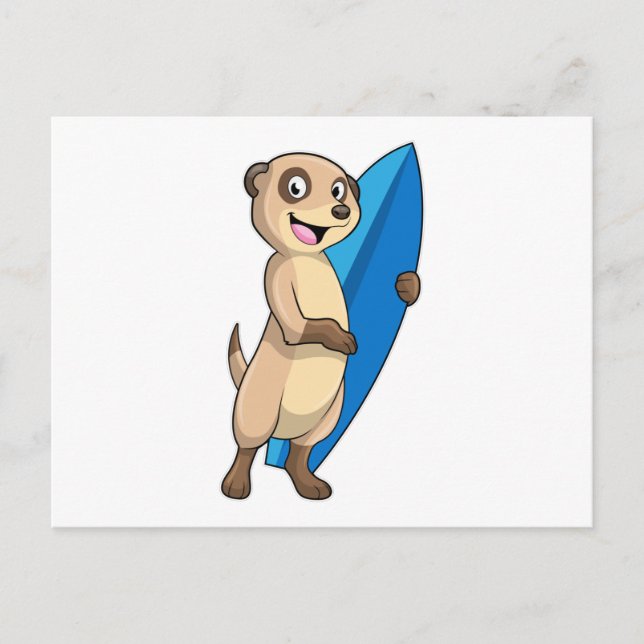 Meerkat as Surfer with Surfboard Postcard (Front)