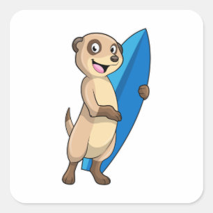 Meerkat as Surfer with Surfboard Square Sticker