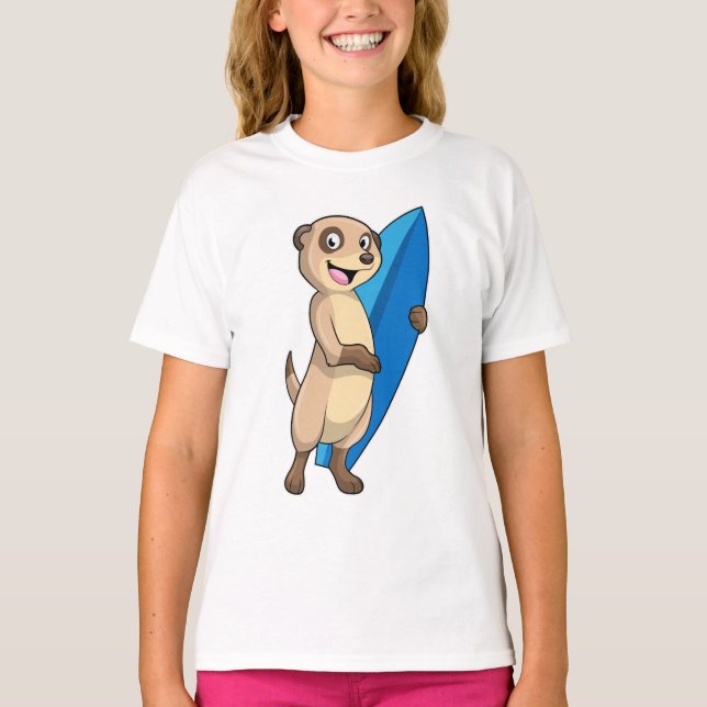Meerkat as Surfer with Surfboard T-Shirt (Front)