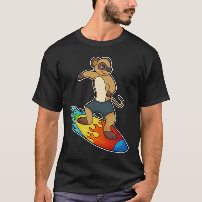 Meerkat as Surfer with Surfboard T-Shirt (Front)