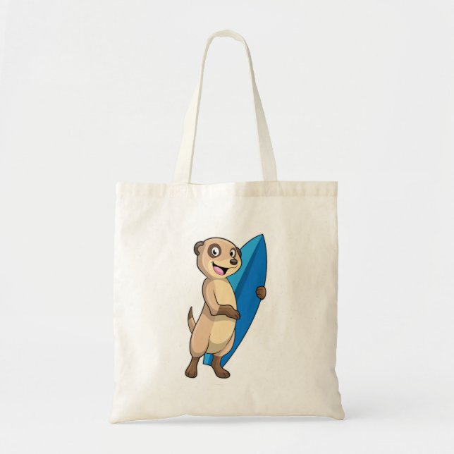 Meerkat as Surfer with Surfboard Tote Bag (Front)