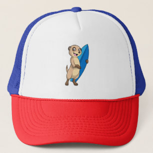 Meerkat as Surfer with Surfboard Trucker Hat