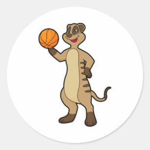 Meerkat at Basketball Sports Classic Round Sticker