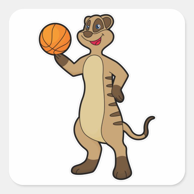 Meerkat at Basketball Sports Square Sticker (Front)