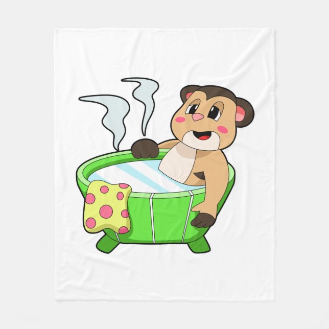 Meerkat at Bathing in Bathtub Fleece Blanket (Front)