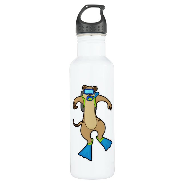 Meerkat at Diving with Swimming goggles 710 Ml Water Bottle (Front)