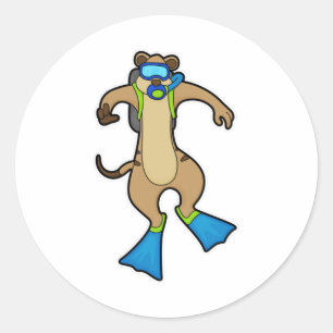 Meerkat at Diving with Swimming goggles Classic Round Sticker