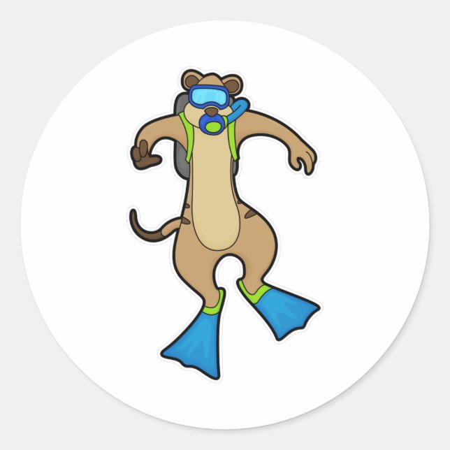 Meerkat at Diving with Swimming goggles Classic Round Sticker (Front)