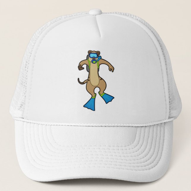 Meerkat at Diving with Swimming goggles Trucker Hat (Front)