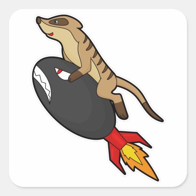 Meerkat at Flying with Rocket Square Sticker (Front)
