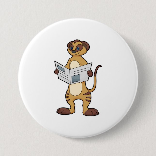 Meerkat at Reading a Newspaper 7.5 Cm Round Badge (Front)