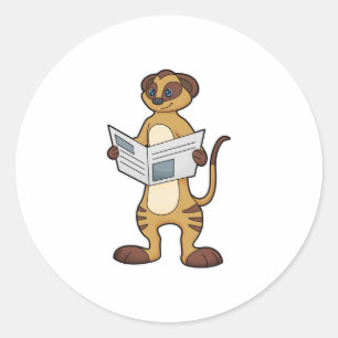Meerkat at Reading a Newspaper Classic Round Sticker