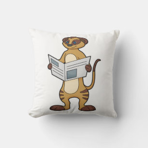 Meerkat at Reading a Newspaper Cushion