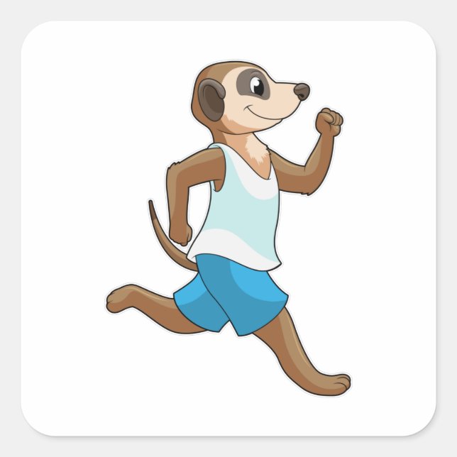 Meerkat at Running Sports Square Sticker (Front)