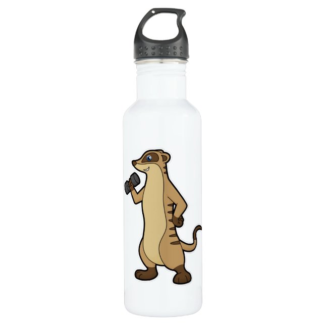 Meerkat at Strength training with Dumbbell 710 Ml Water Bottle (Front)