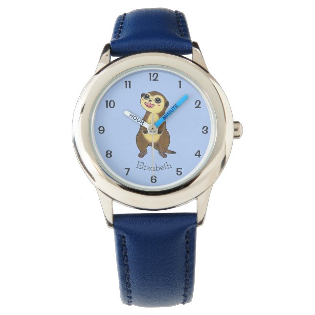 Meerkat Cartoon Simple blue Kids Name Watch (Front)