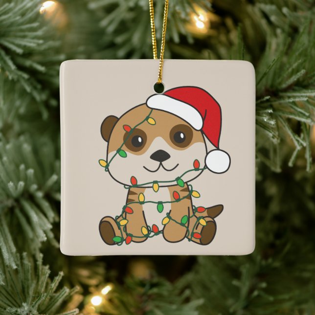 Meerkat Christmas Winter Animals Holiday Meerkats Ceramic Ornament (Tree)