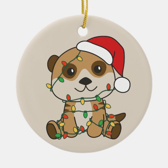 Meerkat Christmas Winter Animals Holiday Meerkats Ceramic Tree Decoration (Front)