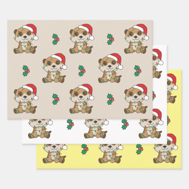 Meerkat Christmas Winter Animals Holiday Meerkats Wrapping Paper Sheet (Set)