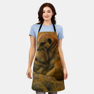 Meerkat Cuddle – Earth-Toned Wildlife Painting Apron