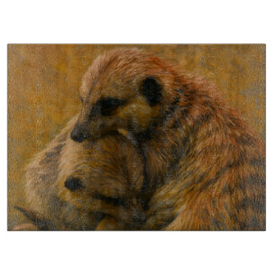 Meerkat Cuddle – Earth-Toned Wildlife Painting Cutting Board