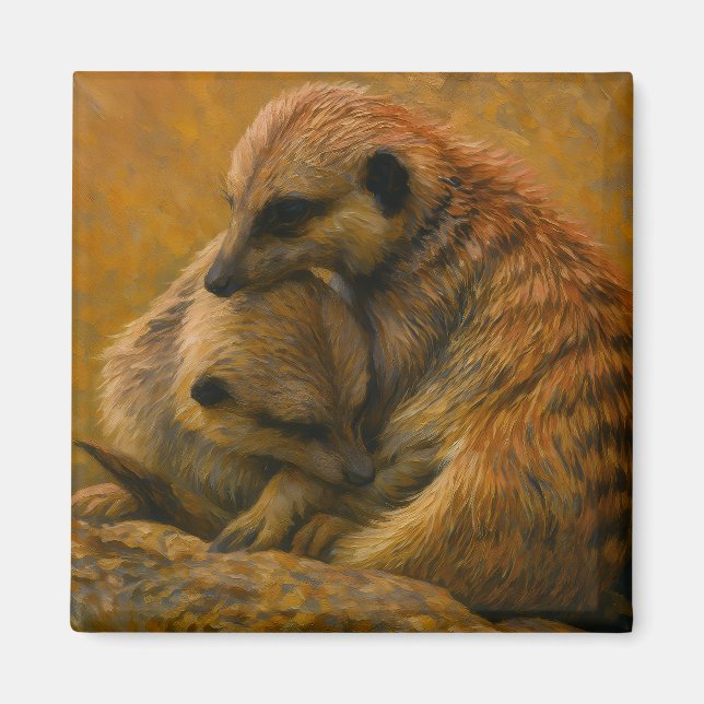 Meerkat Cuddle – Earth-Toned Wildlife Painting Magnet (Front)