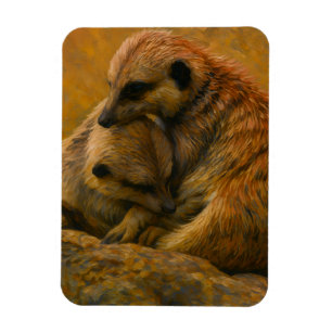 Meerkat Cuddle – Earth-Toned Wildlife Painting Magnet