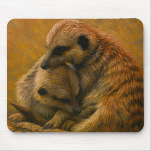 Meerkat Cuddle – Earth-Toned Wildlife Painting Mouse Mat