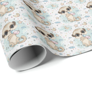 Meerkat Cute Baby Pastel Watercolor Pattern Wrapping Paper