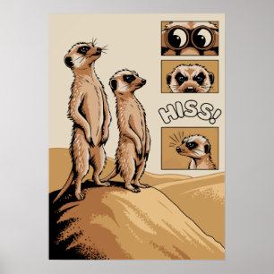 Meerkat Drama Comic Panel Desert Scene Poster