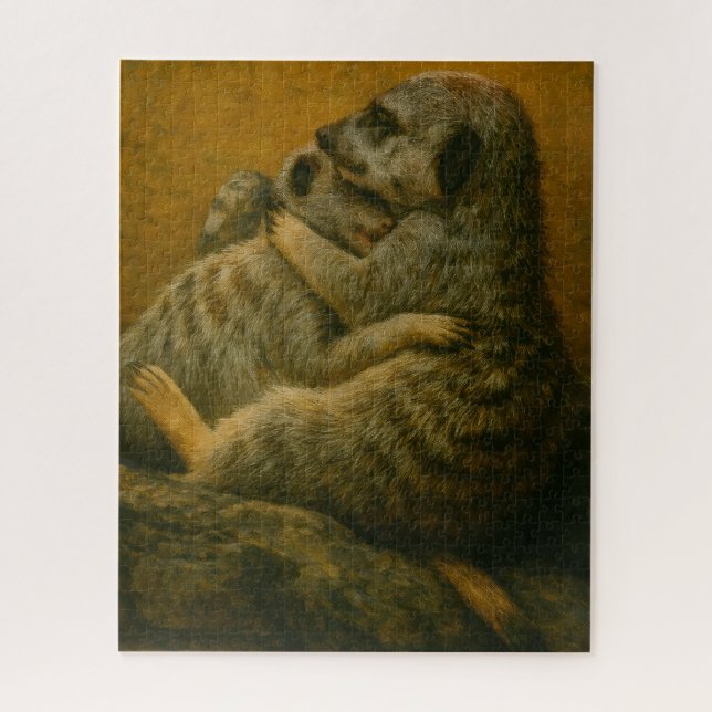 Meerkat Embrace – Heartfelt Wildlife Art Print Jigsaw Puzzle (Vertical)