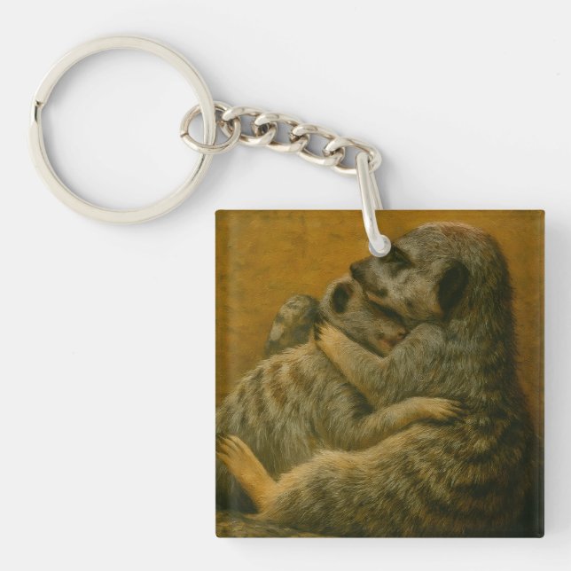 Meerkat Embrace – Heartfelt Wildlife Art Print Key Ring (Front)
