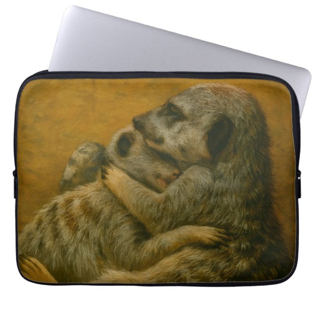 Meerkat Embrace – Heartfelt Wildlife Art Print Laptop Sleeve (Front)