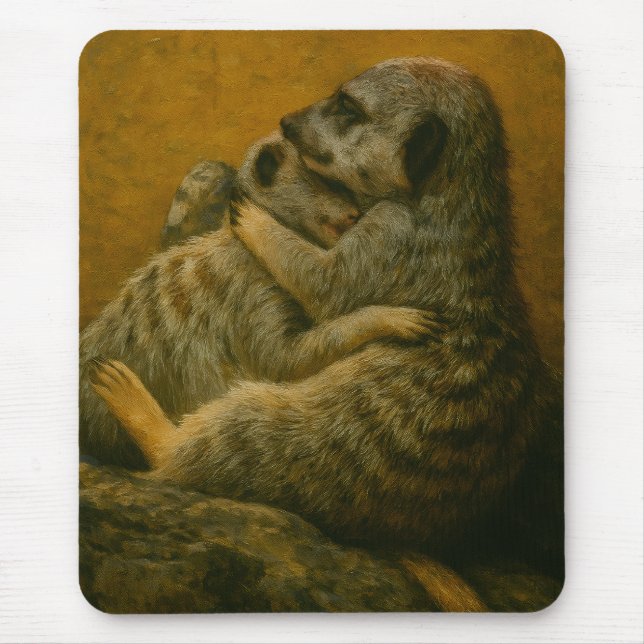Meerkat Embrace – Heartfelt Wildlife Art Print Mouse Mat (Front)