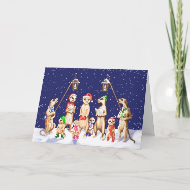 Meerkat Family Carol Singers Christmas Card (Front)